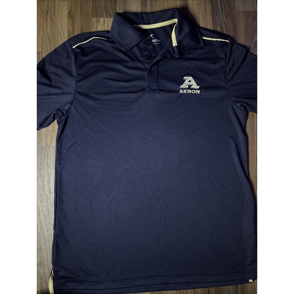 Akron Ohio Colosseum Mens Size Small Polo Shirt Short Sleeve Blue